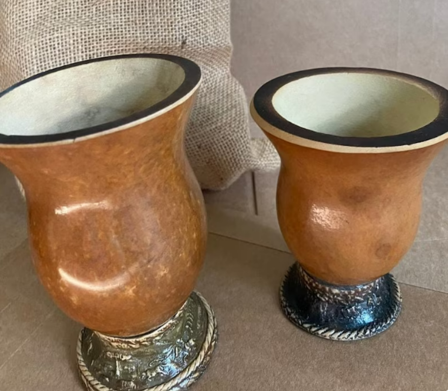 Two Brazilian style yerba mate gourds, Next to one another
