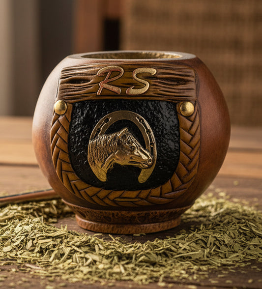 Galleta/ Gajeta Style Calabash Yerba Mate Gourd with Metal Base