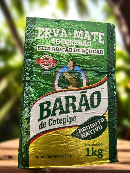 Packaging of Barao Nativa Chimarrao, showing the brand logo and the product name in Portuguese with a green and yellow color scheme.