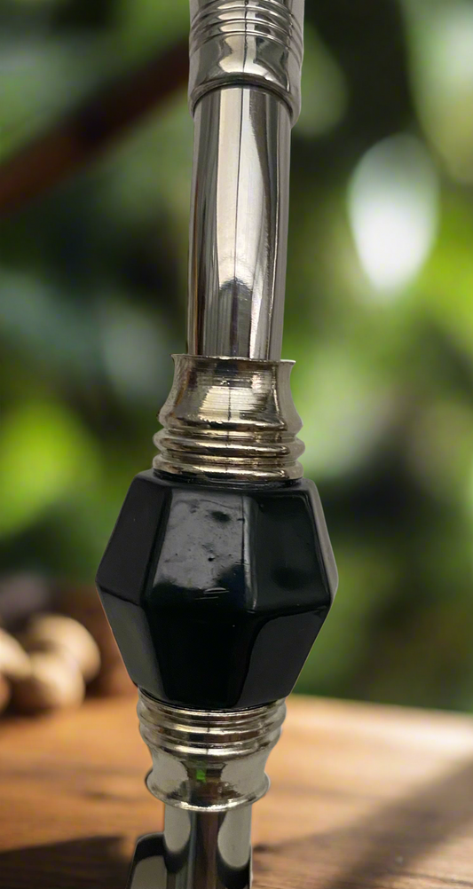 23 cm stainless steel bombilla with black stone accent