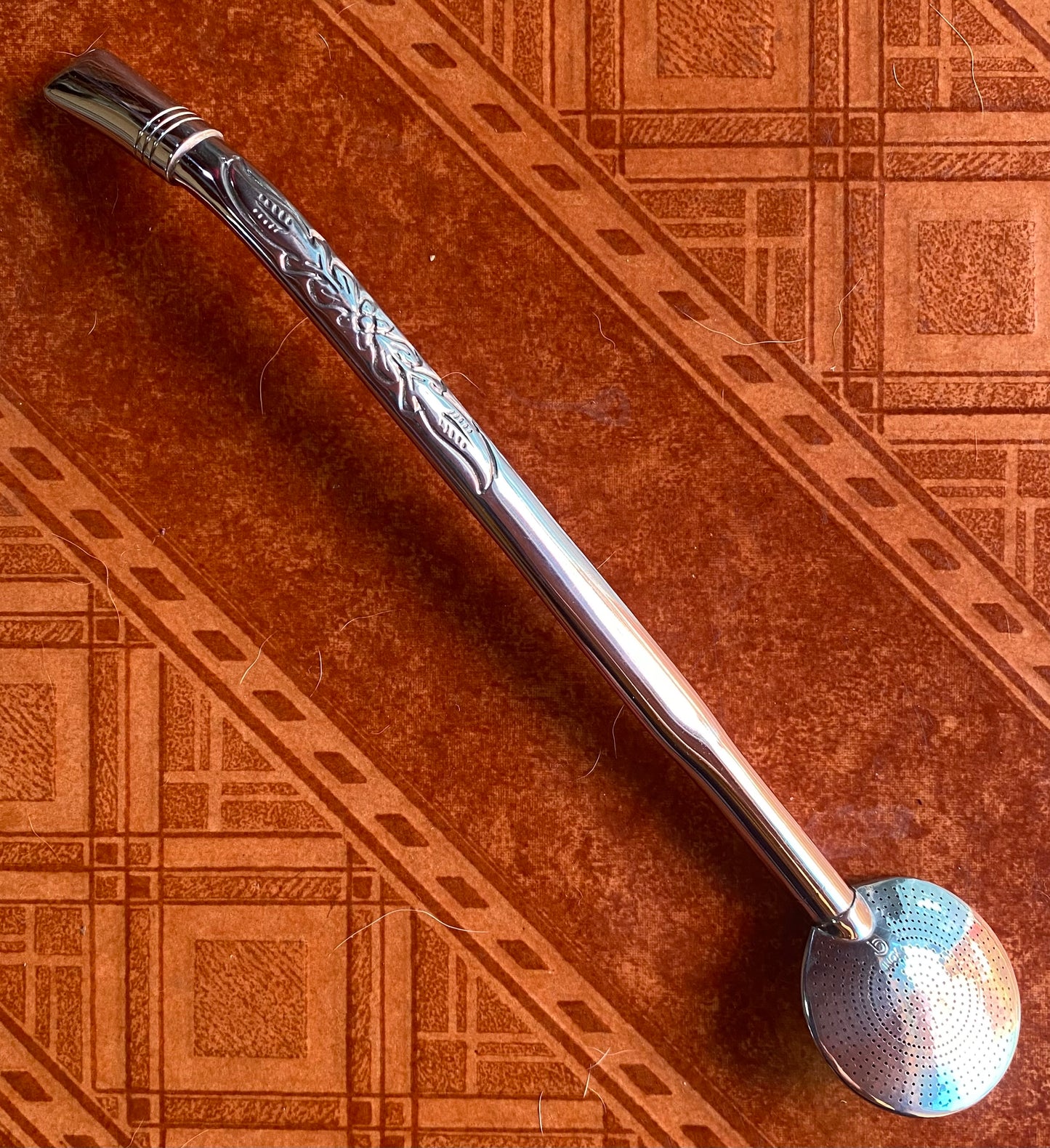 Bortonaggio Engraved Bombilla – 24 cm Stainless Steel Yerba Mate Straw, Mil Furos
