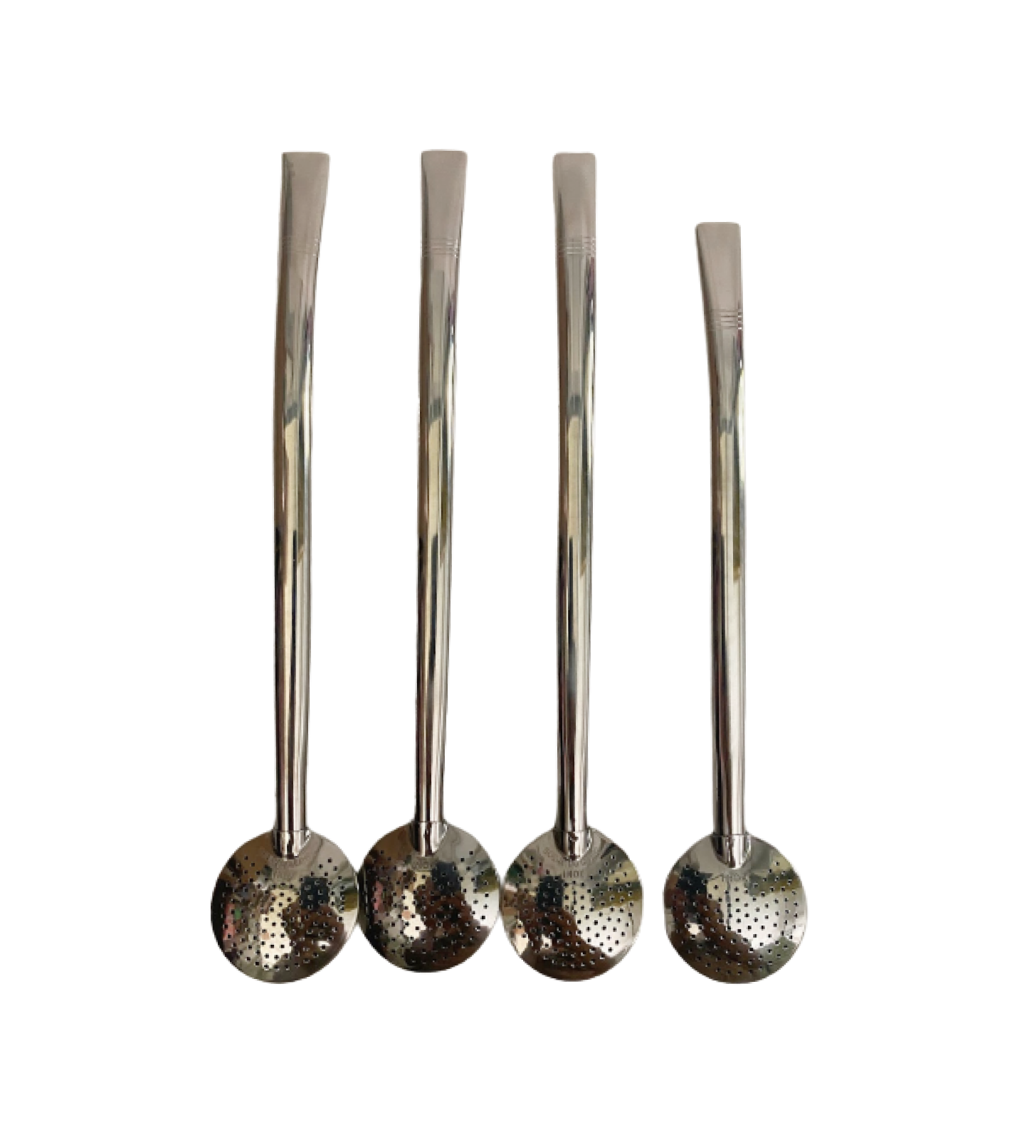 A collection of four stainless steel bombillas.